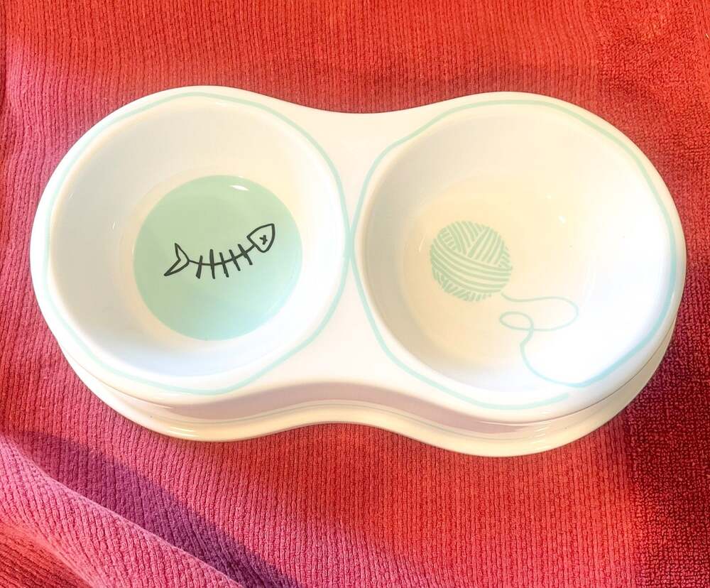 Tiffany & Co. Bone China Double Cat Food Water Bowl Dish 9.25"